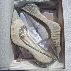 Jimmy Choo Love 100 Ivory And Silver Heels - Size 41